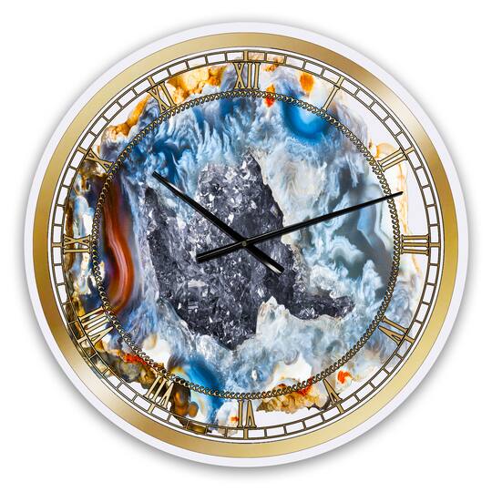Designart 'Chalcedony Quartz Gold And Blue Ii Modern Wall Clock